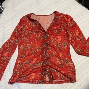 SHEIN Red Floral Button-Down Shirt